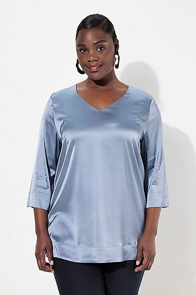 Ulla Popken Druckbluse Blusenshirt Satin Boxy V-Ausschnitt 3/4-Arm günstig online kaufen