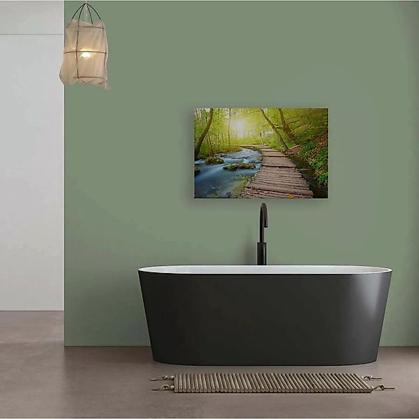 Bricoflor Wandbild Steg An Wasser Wohnzimmer Und Büro Bild Mit Wald Bach Bl günstig online kaufen