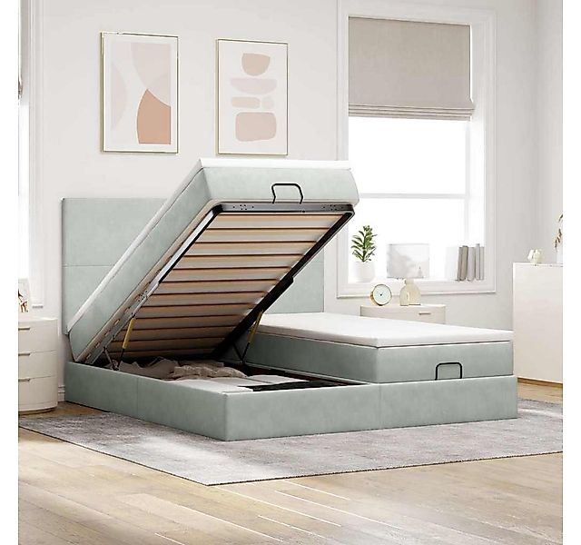 vidaXL Bett, Ottoman-Bett mit Matratzen & LEDs Hellgrau 180x200 cm Samt günstig online kaufen
