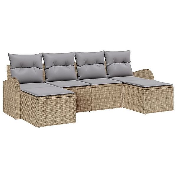 vidaXL Loungesofa 6-tlg. Garten-Sofagarnitur mit Kissen Beige Poly Rattan, günstig online kaufen