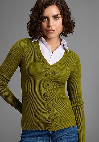Laura Scott V-Ausschnitt-Pullover mit Zopfmuster - günstig online kaufen