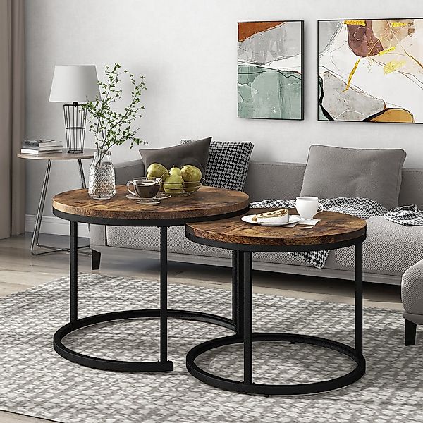 Couchtisch, rund 2er-Set, MDF Tischplatte Metallgestell, Modern stabil, Pla günstig online kaufen
