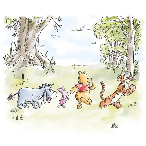 Komar Vlies Fototapete Disney Winnie the Pooh Walk Together Bunt günstig online kaufen