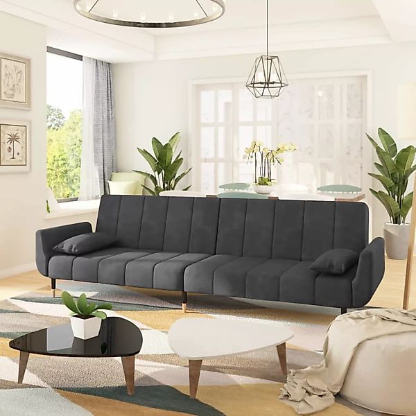 Vidaxl Schlafsofa 2-sitzer Mit 2 Kissen Dunkelgrau Samt günstig online kaufen
