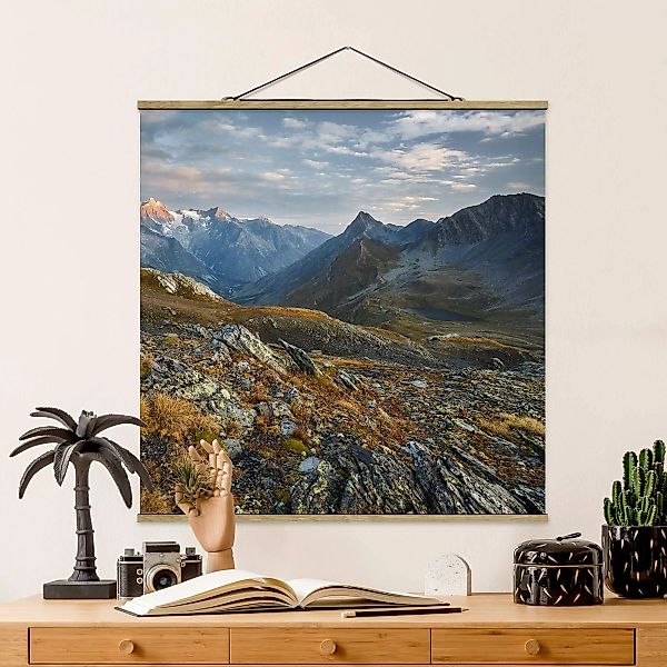 Stoffbild Berge mit Posterleisten - Quadrat Col de Fenêtre Schweiz günstig online kaufen