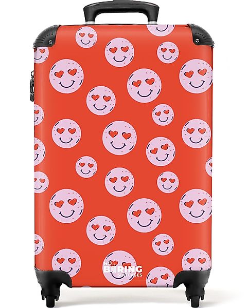 NoBoringSuitcases.com© Hartschalen-Trolley Rot mit rosa Smileys günstig online kaufen