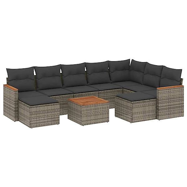 vidaXL 10-Tlg Garten-Sofagarnitur mit Kissen Grau Poly Rattan 3258952 günstig online kaufen