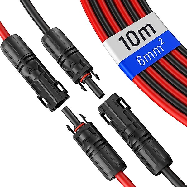 hb-digital 2x 10m Solar Verlängerungskabel 6 mm² mit Stecker Schwarz/Rot günstig online kaufen