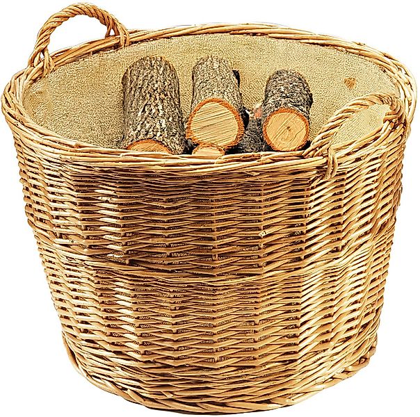 Kobolo Kaminholzkorb Holztrage rund gekochte Weide Leinen D 62 cm günstig online kaufen