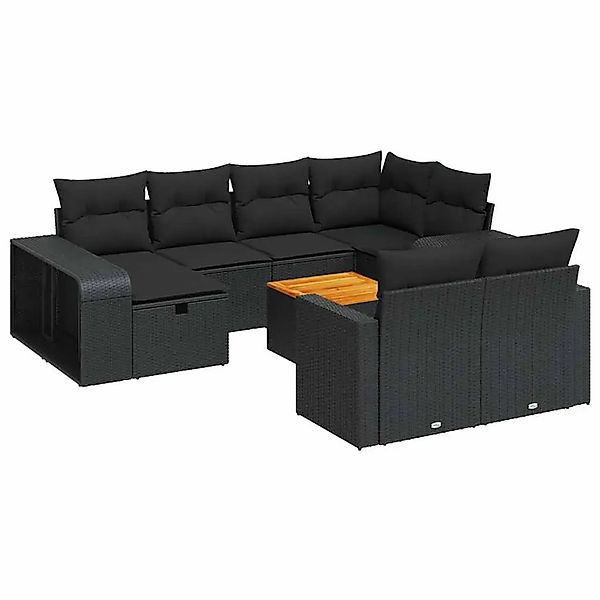 vidaXL 11-Tlg Garten-Sofagarnitur mit Kissen Schwarz Poly Rattan 3326079 günstig online kaufen