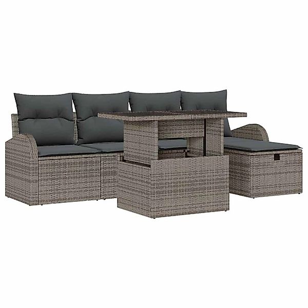 vidaXL Garten-Sofa-Set mit Kissen mit Speicher 6-Tlg Grau Poly Rattan 33597 günstig online kaufen
