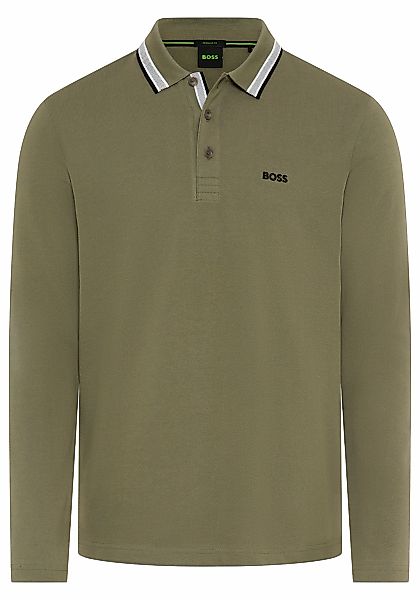 BOSS GREEN Langarm-Poloshirt "Plisy" mit Streifen am Kragen günstig online kaufen