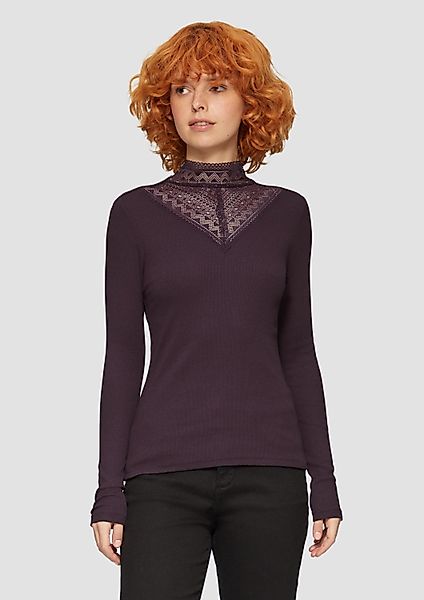 QS Langarmshirt T-Shirt Rippshirt mit Spitzeneinsatz günstig online kaufen