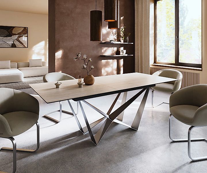 Esstisch Edge 180-220x100 Keramik Laminam® Travertino Bianco Creme-Weiß Spi günstig online kaufen