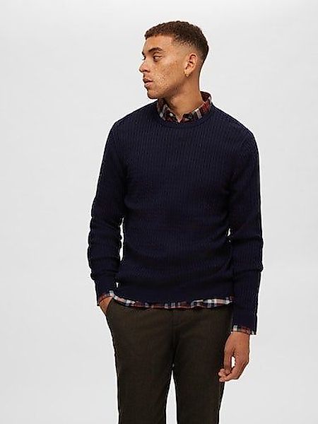 Selected Rundhalspullover SLHBERG CABLE CREW NECK günstig online kaufen