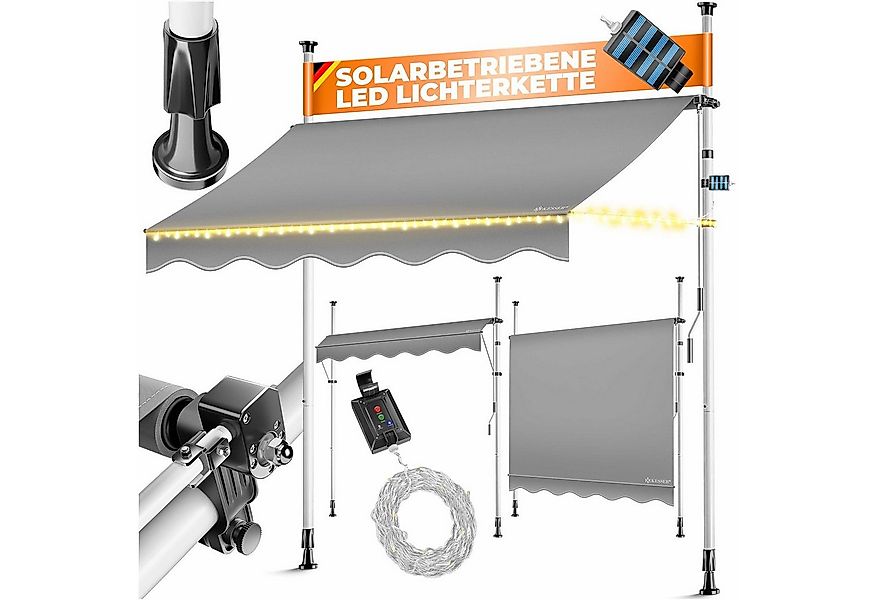 KESSER Klemmmarkise mit Handkurbel & LED, 150x180cm Balkonmarkise ohne Bohr günstig online kaufen