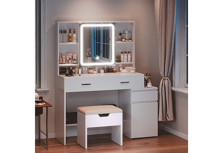 HOMALL Schminktisch Mit Spiegel und dreifarbigem LED-Licht 3 Schubladen 8 A günstig online kaufen