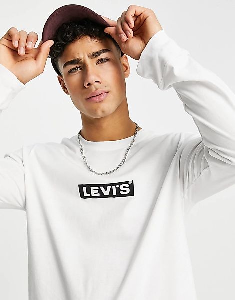 Levi's – Langärmliges Shirt in Weiß mit Box-Logo günstig online kaufen