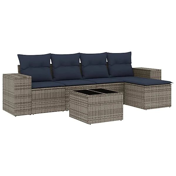 vidaXL 6-Tlg Gartensofa-Set mit Kissen Grau Polyrattan 3222500 günstig online kaufen