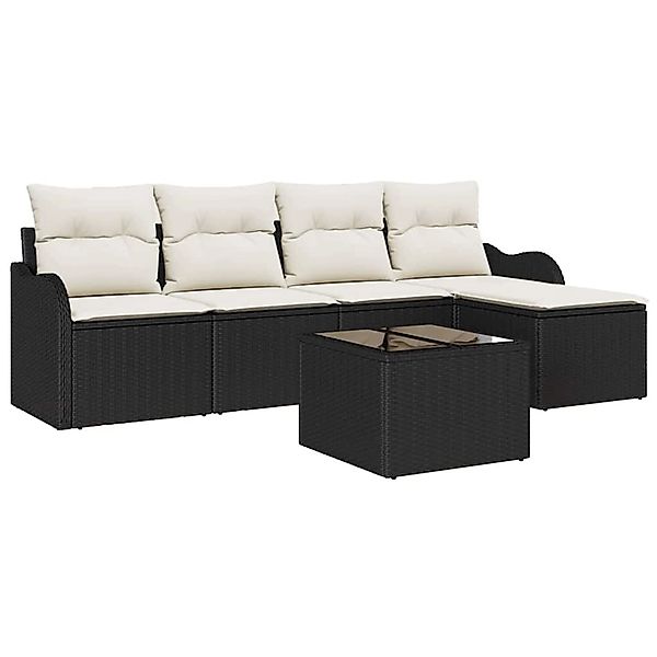 vidaXL Garten-Sofa-Set mit Kissen 6-Tlg Schwarz Poly Rattan 3345667 günstig online kaufen