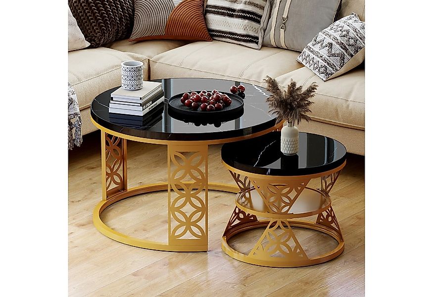 HAUSS SPOLE Couchtisch 2-teiliges Beistelltisch-Set aus MDF und stabilem Me günstig online kaufen