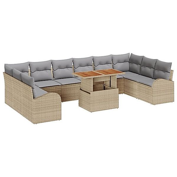 vidaXL Loungesofa 11-teiliges Garten-Esszimmer-Set mit Kissen Beiges Polyra günstig online kaufen
