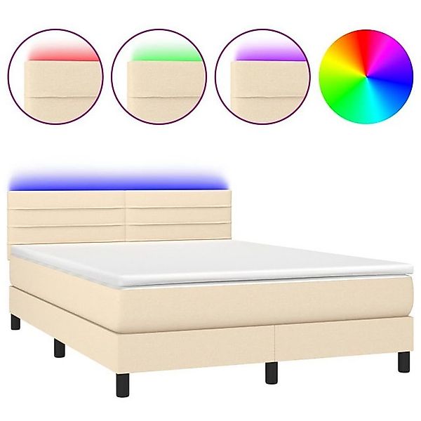 vidaXL Boxspringbett Boxspringbett mit Matratze LED Creme 140x200 cm Stoff günstig online kaufen