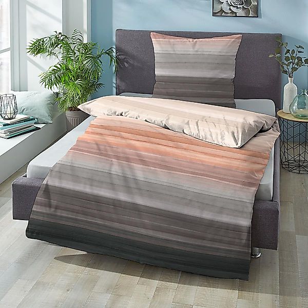 Bettwäsche Sympathica Satin 0614610-534 terra Streifen 155x220 günstig online kaufen