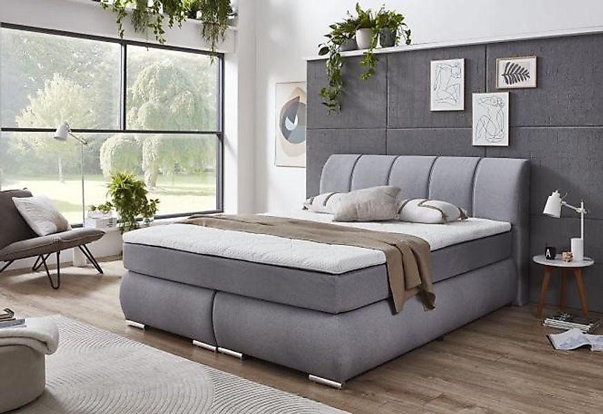 Boxspringbett ca. 180x200 cm mit Topper H2/H3 wendbar grau günstig online kaufen