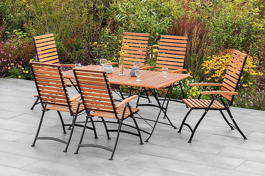 MERXX Garten-Essgruppe "Schloßgarten", (7 tlg.), 6 Klappsessel mit Tisch günstig online kaufen