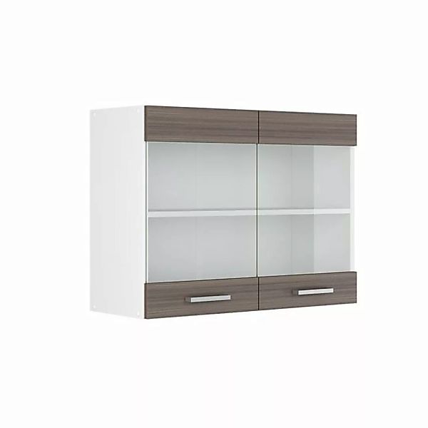 Vicco Schranksystem R-Line, Grau/Weiß, 80 cm mit Glastüren günstig online kaufen