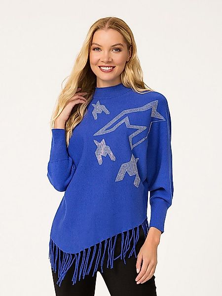Passioni Strickpullover mit Strassstein-Elementen und Fransen günstig online kaufen