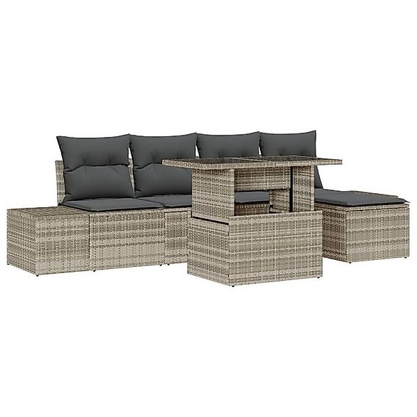 vidaXL Loungesofa 6-teilige Garten-Sofagarnitur mit Kissen Lichtgrau Poly R günstig online kaufen