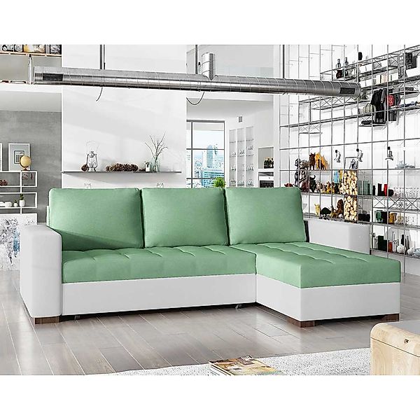 Ecksofa Sofa in Hellgrün und Weiß günstig online kaufen