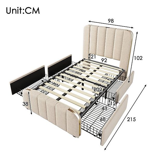 HAUSS SPOLE Polsterbett 90X200 mit 4 Schubladen, goldenen Zierstreifen, Lad günstig online kaufen