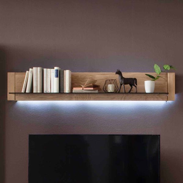 Wandregal mit Glasboden Eiche Bianco günstig online kaufen