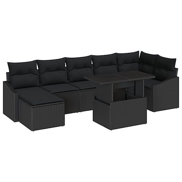 vidaXL Loungesofa 8-teiliges Garten-Sofa-Set mit Kissen Schwarz Poly-Rattan günstig online kaufen