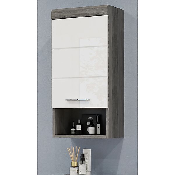 Inn.Furn Hängeschrank Weiß Hochglanz Grau 37 x 79 cm Shawn günstig online kaufen
