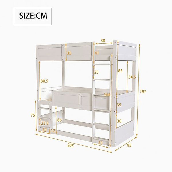 Flieks Etagenbett, umwandelbares Kinderbett Dreierbett 90x200cm mit 2 Set L günstig online kaufen