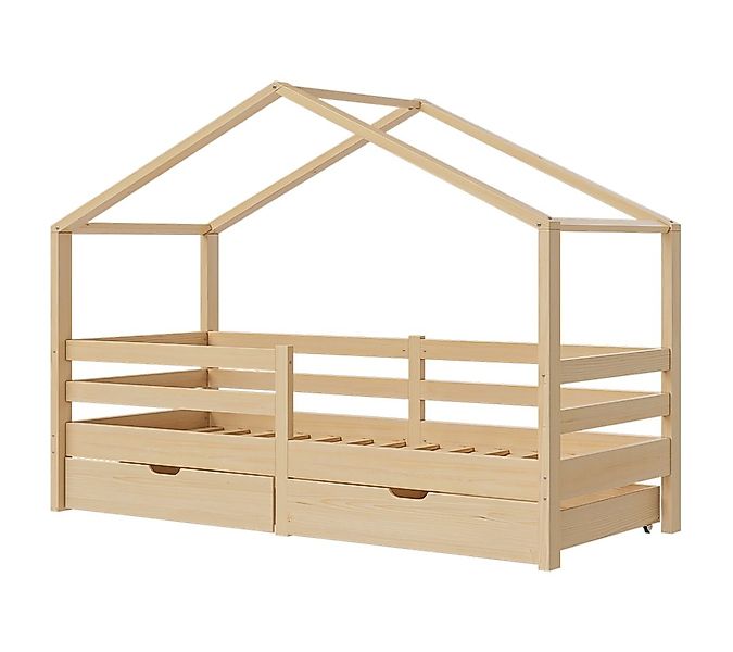 Bellabino Hausbett Abia mit Lattenrost und Rausfallschutz, 90x200 cm (natur günstig online kaufen