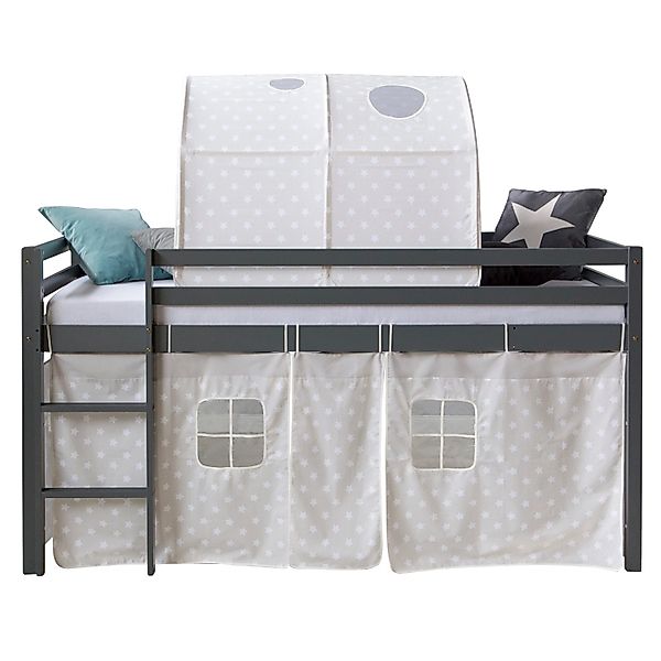 Homestyle4u Hochbett 90x200 mit Vorhang und Tunnel in Grau Sterne 1876 günstig online kaufen