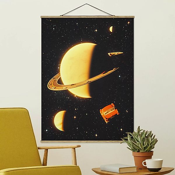 Stoffbild mit Posterleisten Retro Collage - Die Ringe des Saturn günstig online kaufen