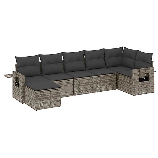 vidaXL 7-Tlg Garten-Sofagarnitur mit Kissen Grau Poly Rattan 3252817 günstig online kaufen