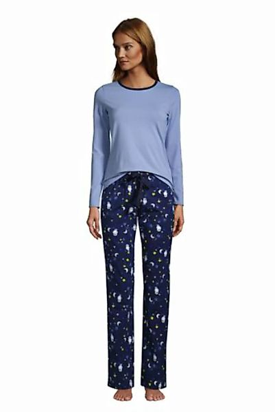 Gemustertes Jersey Pyjama-Set, Damen, Größe: M Normal, Blau, by Lands' End, günstig online kaufen