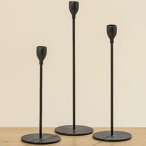 BOLTZE "3-tlg. Set Kerzenhalter ""Malte"", H23/28/33 cm" schwarz günstig online kaufen