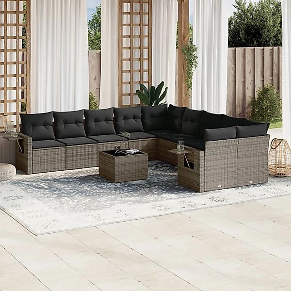 vidaXL 11-Tlg Garten-Sofagarnitur mit Kissen Grau Poly Rattan 3220719 günstig online kaufen