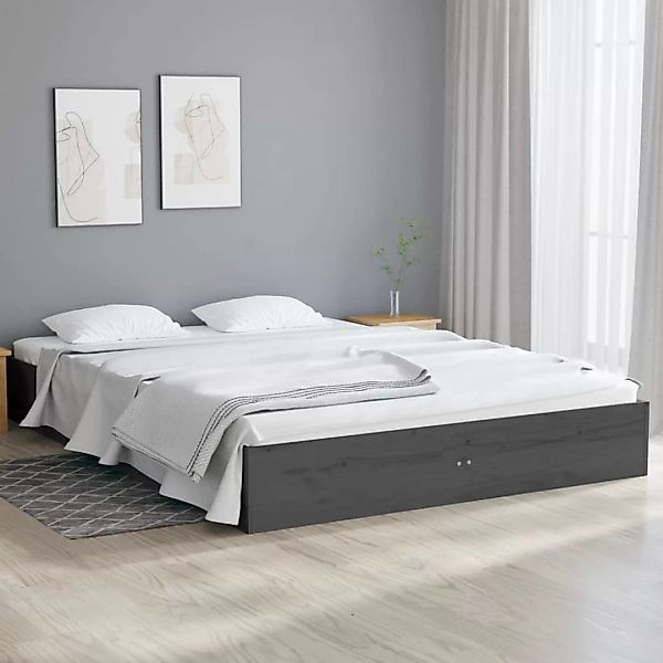 Vidaxl Massivholzbett Grau 135x190 Cm 4ft6 Double günstig online kaufen