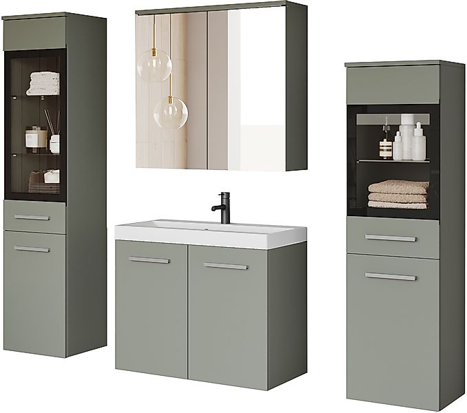 welltime Badmöbel-Set »MADRIT II, Schrank mit Waschbecken, 2 Hänger, Spiege günstig online kaufen