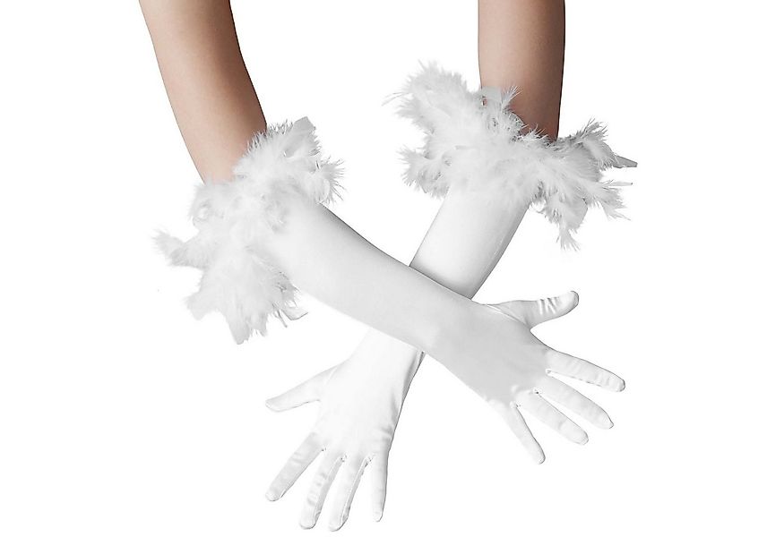 dressforfun Kostüm Lange Satin-Handschuhe mit Federn, Edle Satin-Handschuhe günstig online kaufen