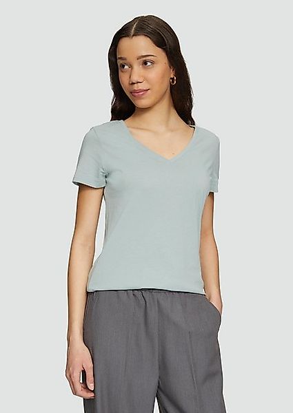 QS Kurzarmshirt Baumwollshirt mit V-Ausschnitt günstig online kaufen